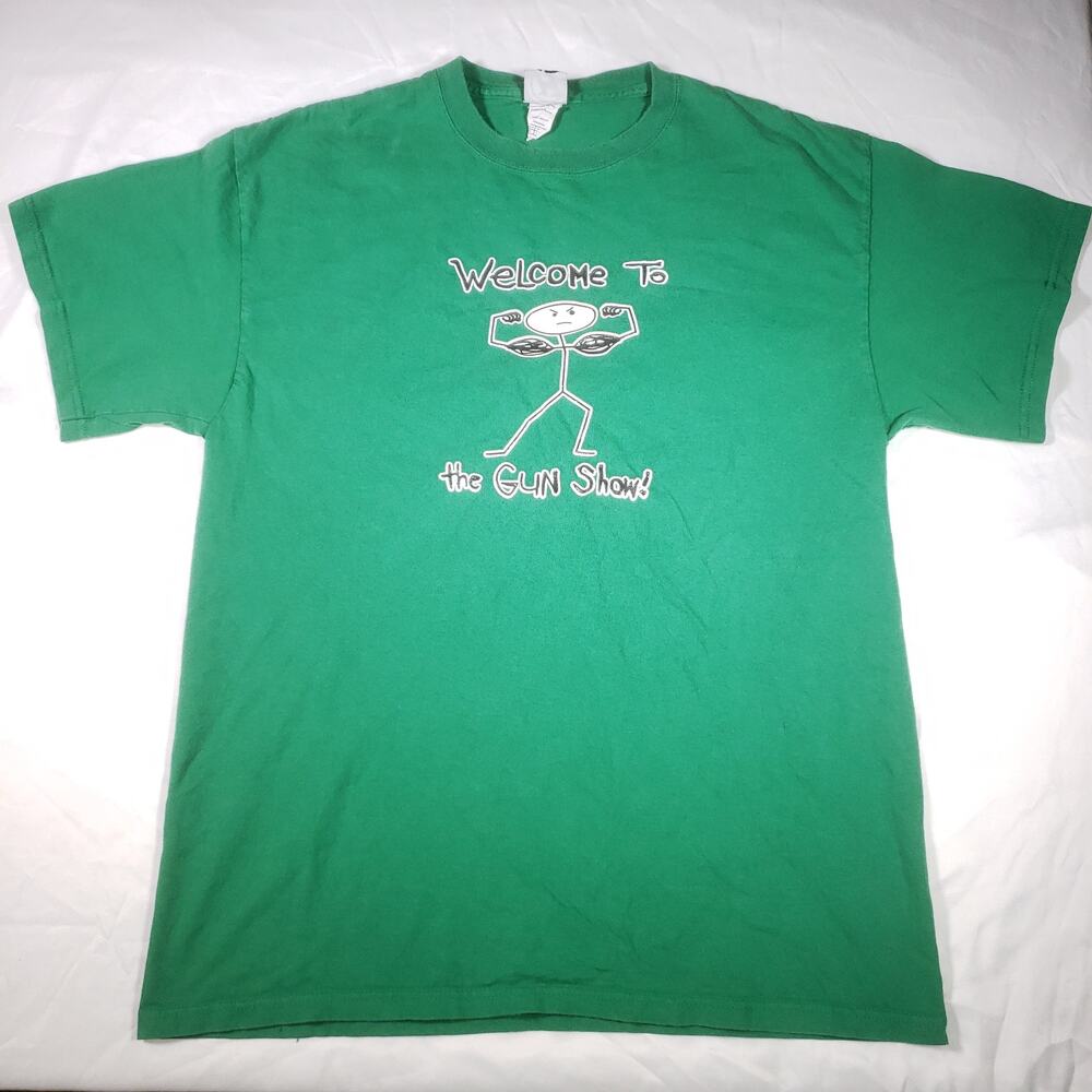 Rare Vintage 2000s funny humor Stick Figure "Welcome To The Gun Show" T Shirt L